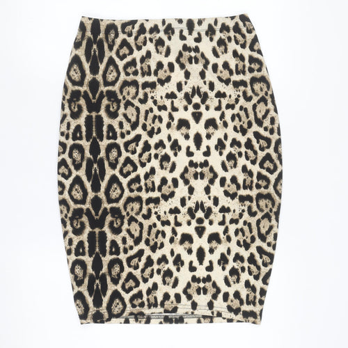 AX Paris Women Beige Leopard Print Stretch Pencil Skirt Size 14