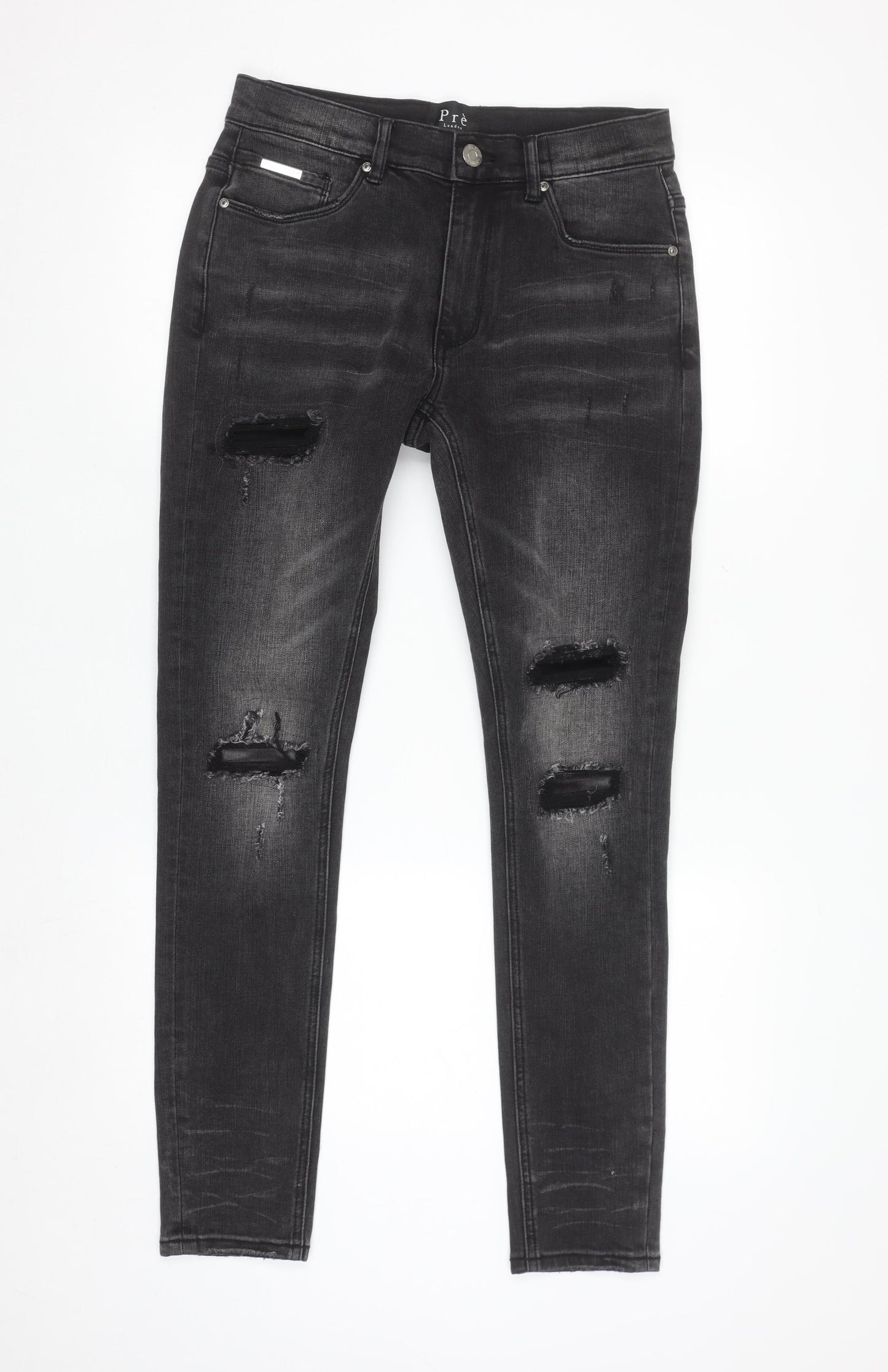 Pre London Men's Black Distressed Skinny Jeans 30R