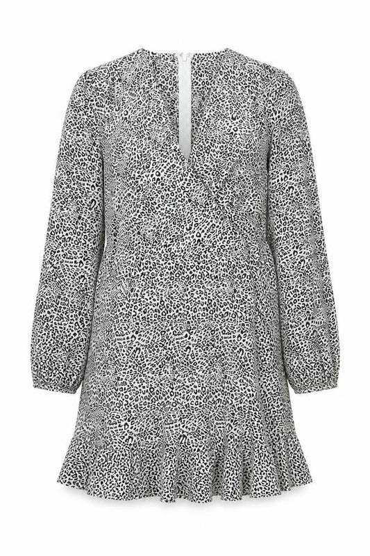 Front view of AX Paris Women’s Black Leopard Print Wrap Dress, size UK 16, Long Sleeve
