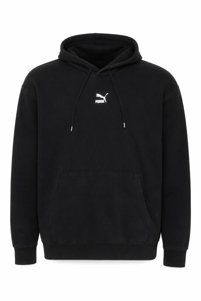 Front view of Puma Men's Black XL Pullover Hoodie with Logo