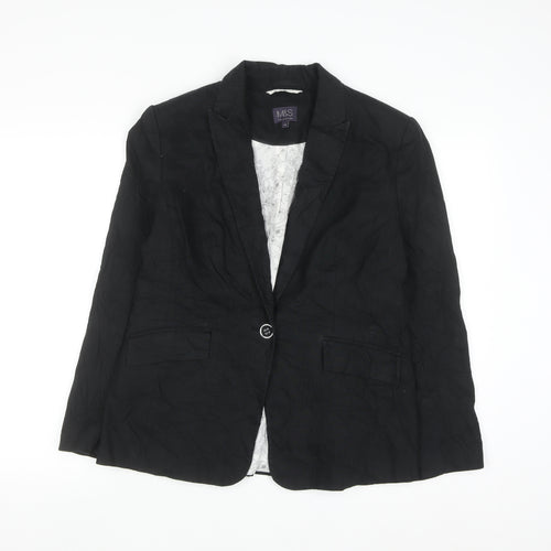 Marks and Spencer Women's Black Linen Blend Blazer Jacket Size 14