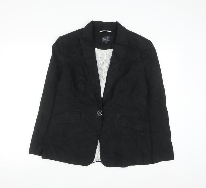 Marks and Spencer Women's Black Linen Blend Blazer Jacket Size 14