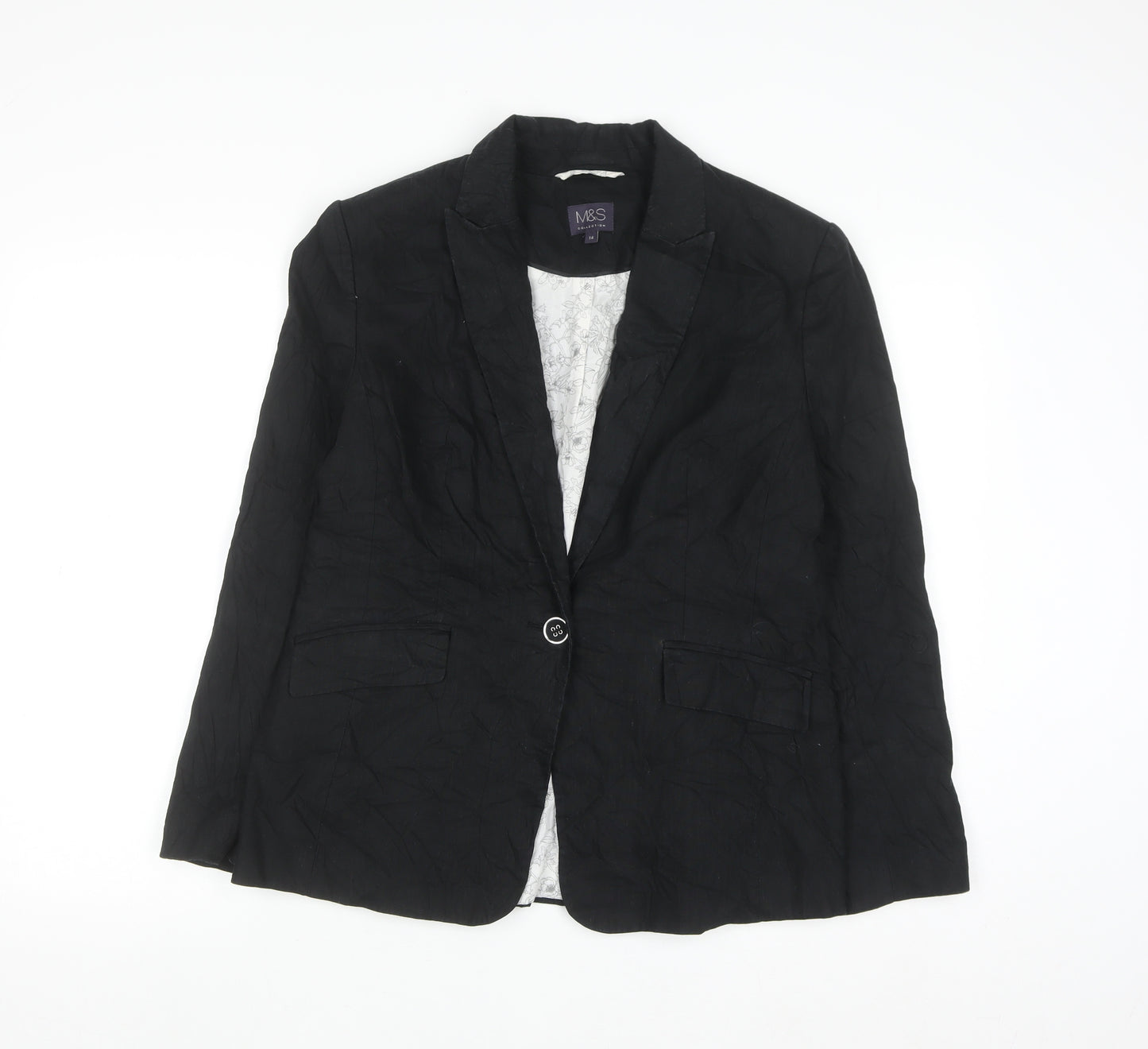 Marks and Spencer Women's Black Linen Blend Blazer Jacket Size 14