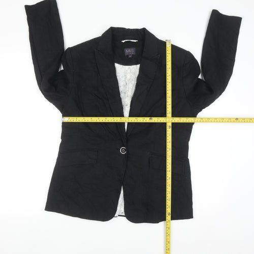 Marks and Spencer Women's Black Linen Blend Blazer Jacket Size 14