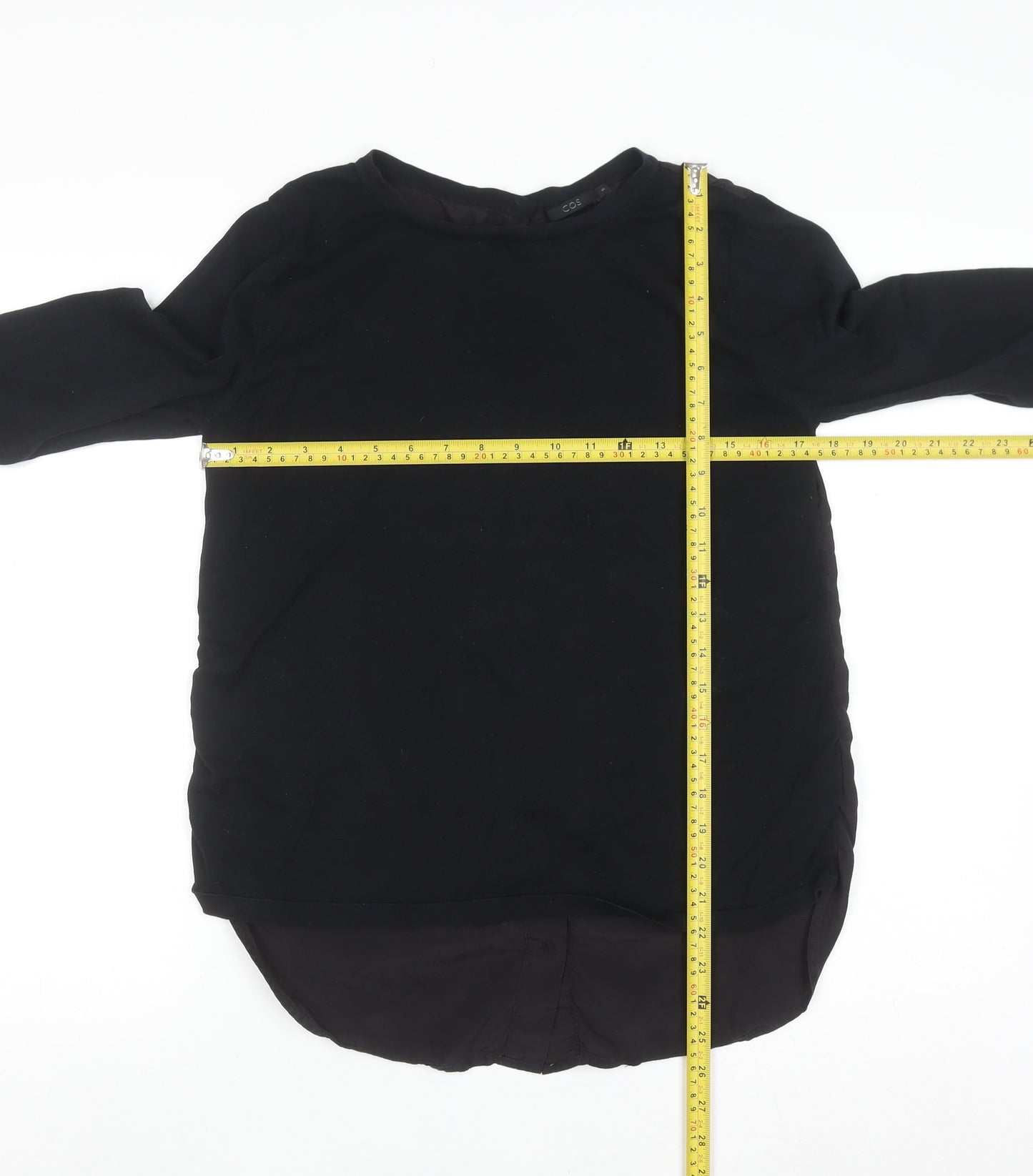 COS Women Black 3/4 Sleeve Silk Back Cotton Blouse Size S