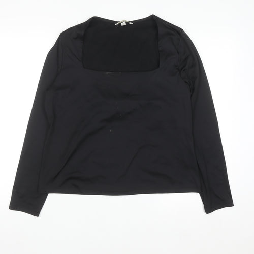 H&M Women Black Square Neck Long Sleeve Jersey Blouse Size 14