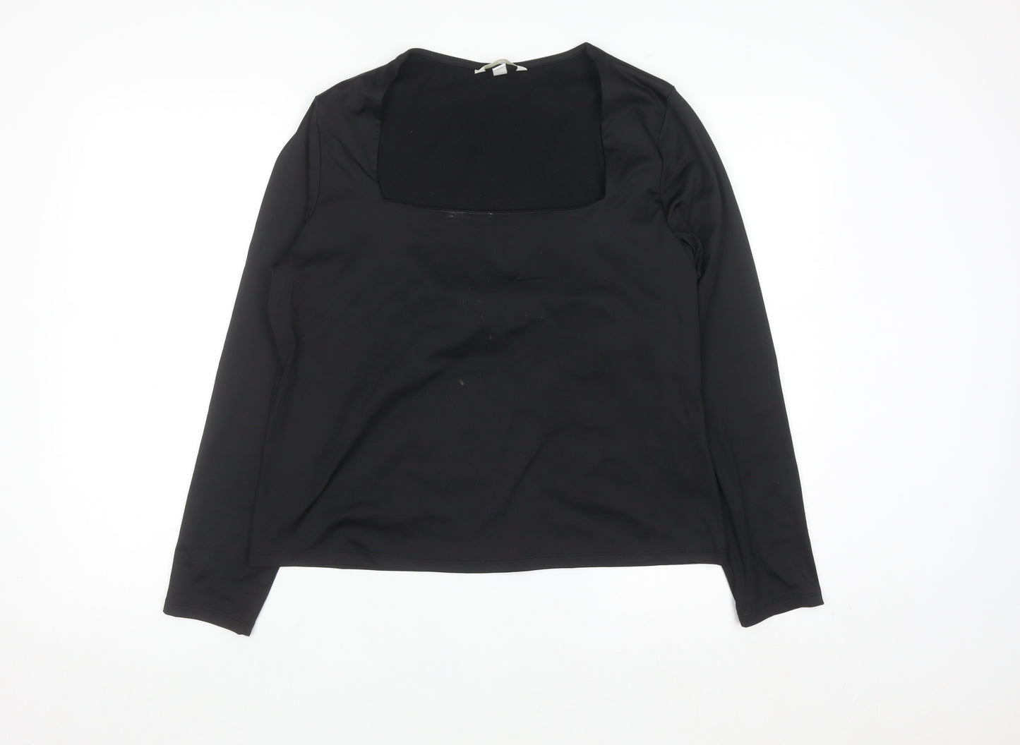 H&M Women Black Square Neck Long Sleeve Jersey Blouse Size 14