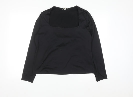 H&M Women Black Square Neck Long Sleeve Jersey Blouse Size 14