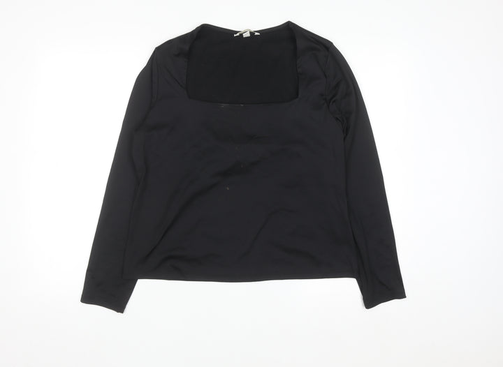 H&M Women Black Square Neck Long Sleeve Jersey Blouse Size 14