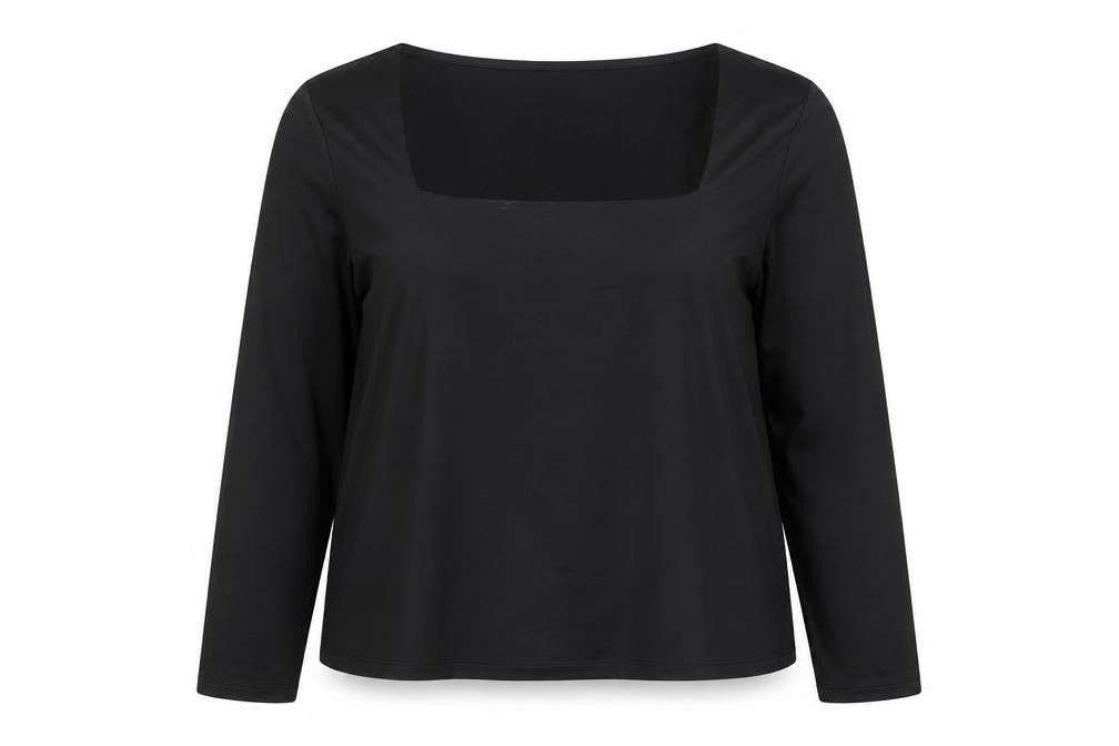 Front view of H&M Women Black Square Neck Long Sleeve Jersey Blouse, size 14
