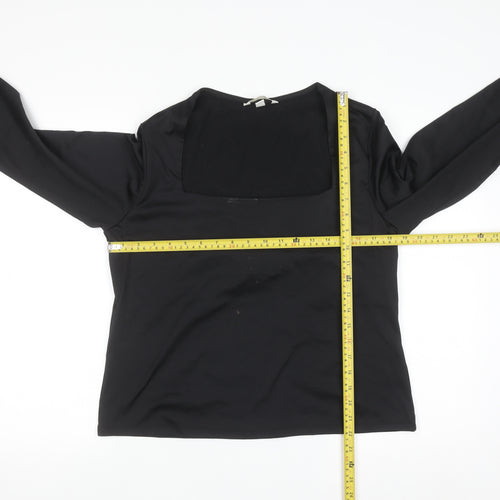 H&M Women Black Square Neck Long Sleeve Jersey Blouse Size 14