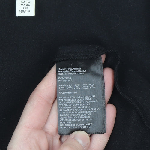 H&M Women Black Square Neck Long Sleeve Jersey Blouse Size 14