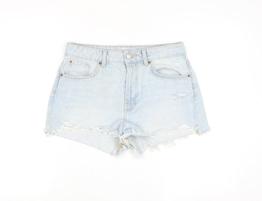 Primark Women Light Blue High Rise Cut-Off Denim Shorts Size 10