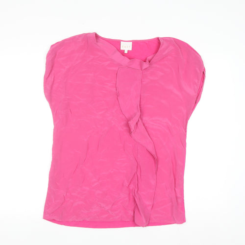 East Women’s Pink Silk Blend Ruffle V-Neck Sleeveless Tunic Blouse Size 12
