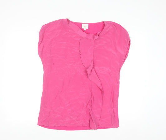 East Women’s Pink Silk Blend Ruffle V-Neck Sleeveless Tunic Blouse Size 12