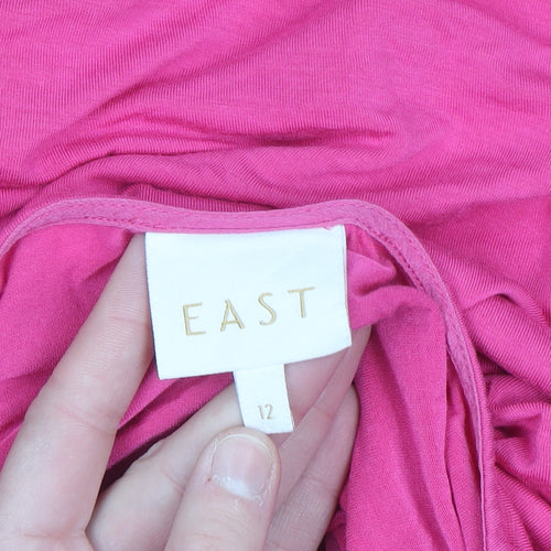 East Women’s Pink Silk Blend Ruffle V-Neck Sleeveless Tunic Blouse Size 12