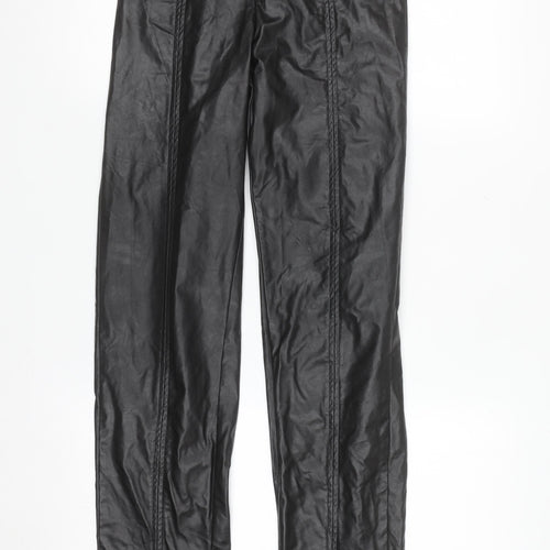 PrettyLittleThing Women's Black Faux Leather High Rise Slim Trousers Size 4