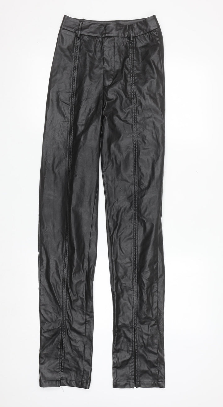 PrettyLittleThing Women's Black Faux Leather High Rise Slim Trousers Size 4