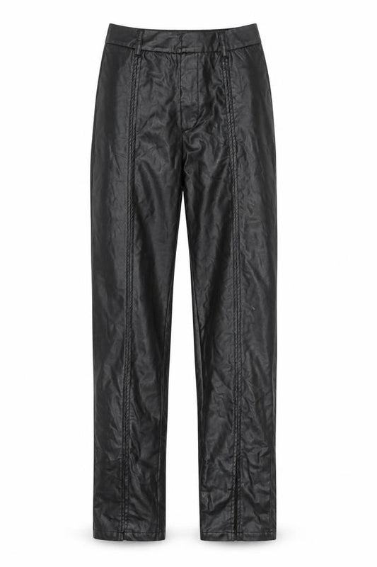 Front view of PRETTYLITTLETHING Women's Black Faux Leather High Rise Slim Trousers, size 4
