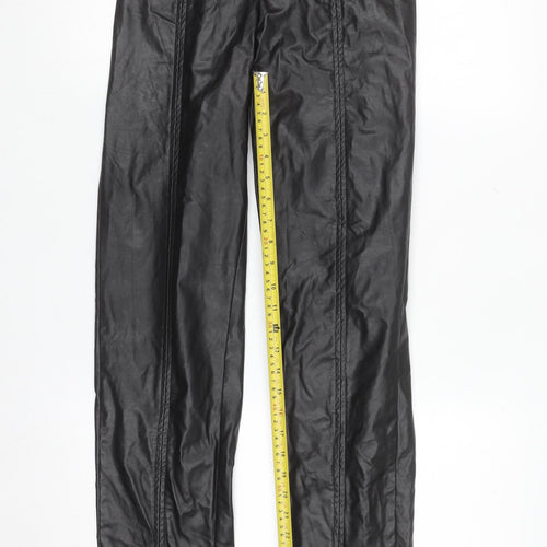 PrettyLittleThing Women's Black Faux Leather High Rise Slim Trousers Size 4
