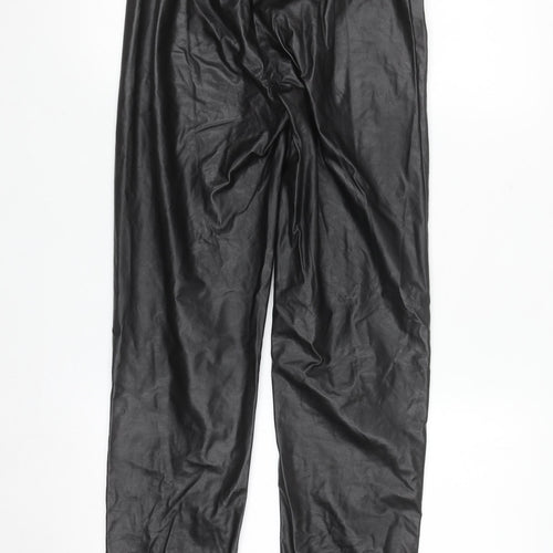 PrettyLittleThing Women's Black Faux Leather High Rise Slim Trousers Size 4