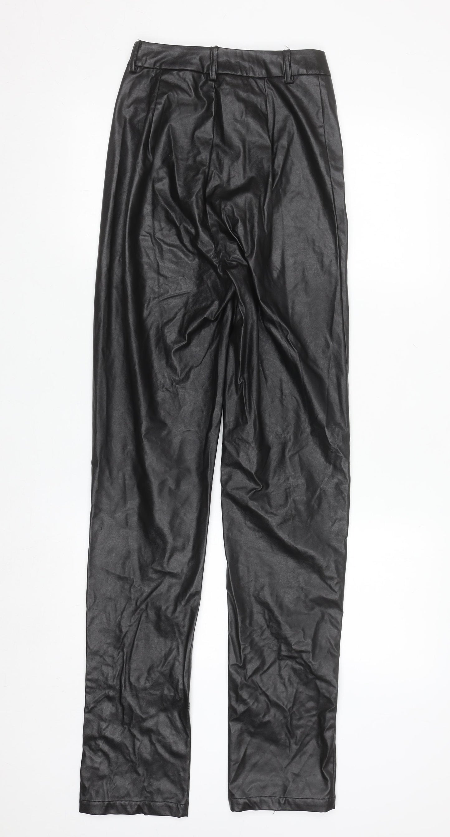 PrettyLittleThing Women's Black Faux Leather High Rise Slim Trousers Size 4