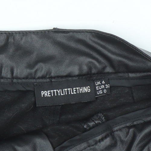 PrettyLittleThing Women's Black Faux Leather High Rise Slim Trousers Size 4