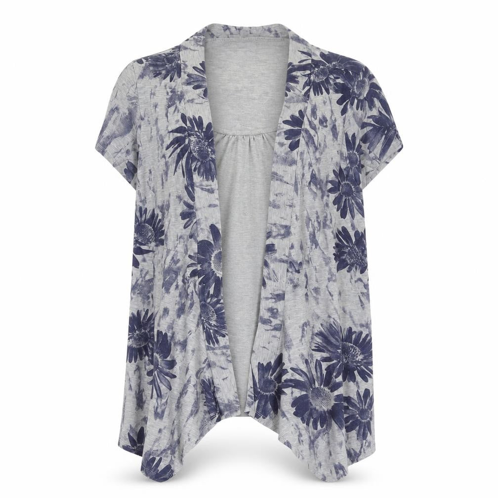 Soon Women’s Grey Floral Kimono Blouse Size 16 Regular Fit