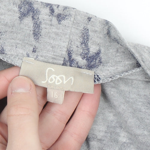Soon Women’s Grey Floral Kimono Blouse Size 16 Regular Fit