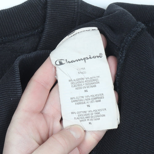 Champion Mens Black XL Pullover Crew Neck Fleece Sweatshirt