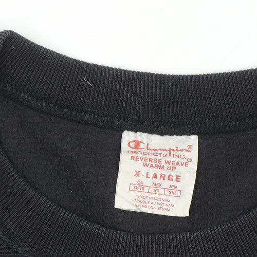 Champion Mens Black XL Pullover Crew Neck Fleece Sweatshirt