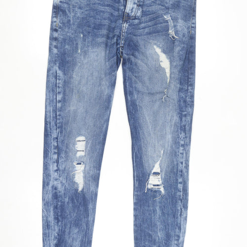 ZE ENZO Men's Blue Distressed Slim Fit Denim Jeans 30R