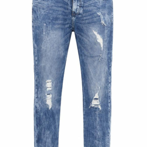 ZE ENZO Men's Blue Distressed Slim Fit Denim Jeans 30R