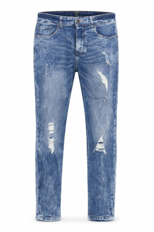 ZE ENZO Men's Blue Distressed Slim Fit Denim Jeans 30R