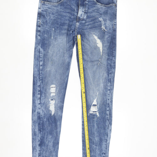 ZE ENZO Men's Blue Distressed Slim Fit Denim Jeans 30R