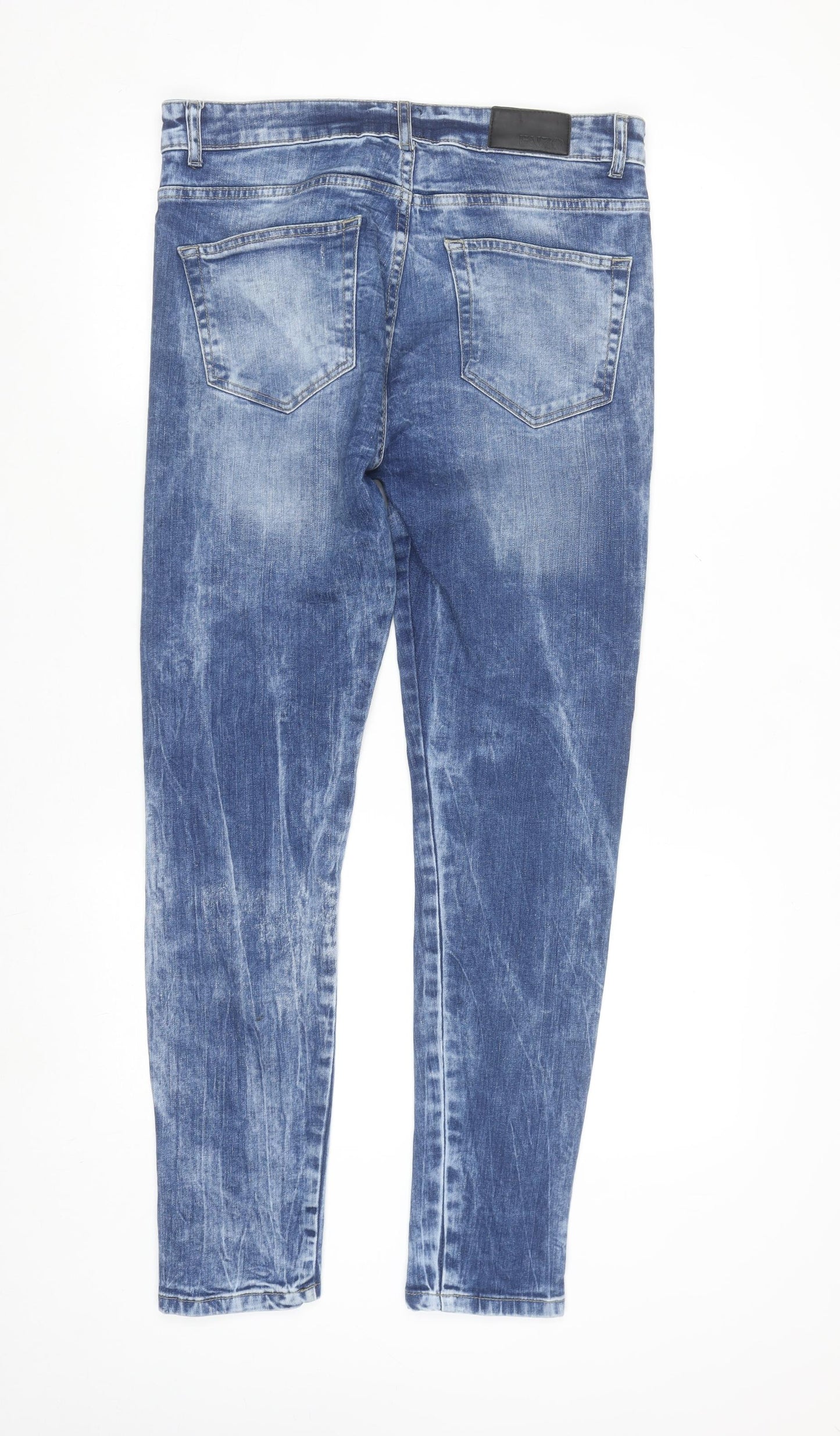 ZE ENZO Men's Blue Distressed Slim Fit Denim Jeans 30R