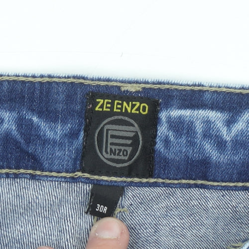 ZE ENZO Men's Blue Distressed Slim Fit Denim Jeans 30R