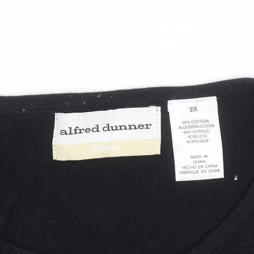 Alfred Dunner Women Black 2XL Floral Butterfly Knit Short Sleeve Jumper