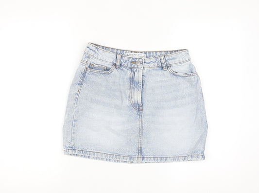 Primark Women Blue Denim Short Skirt Size 8 Straight Style