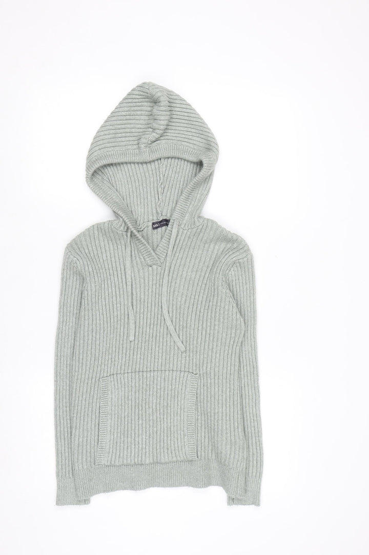 Marks and Spencer Women’s Soft Green Hooded Rib Knit Jumper Size M