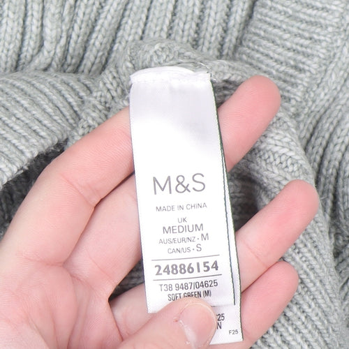 Marks and Spencer Women’s Soft Green Hooded Rib Knit Jumper Size M
