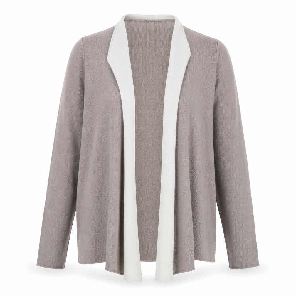 Front view of Benedetta B Women's Beige Merino Wool Blend Open Cardigan L
