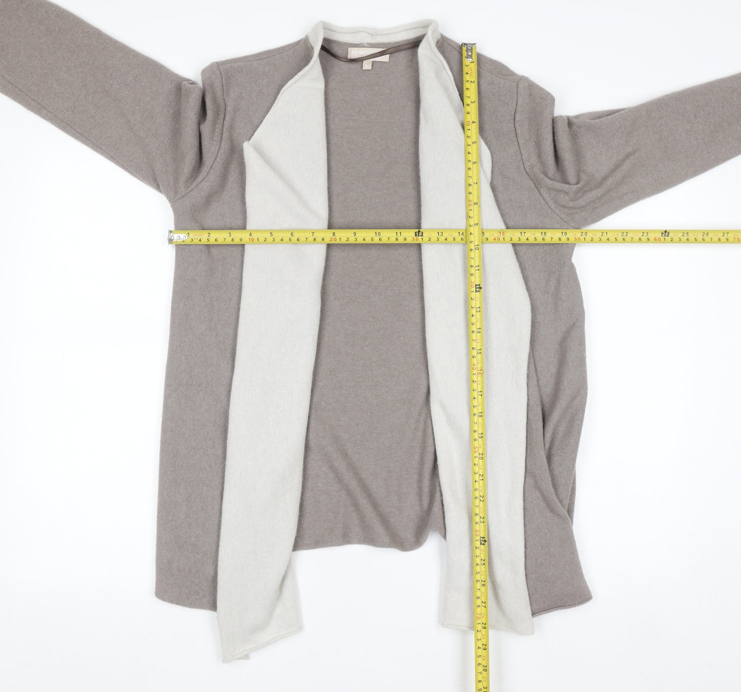 Benedetta B. Women's Beige Merino Wool Blend Open Cardigan L