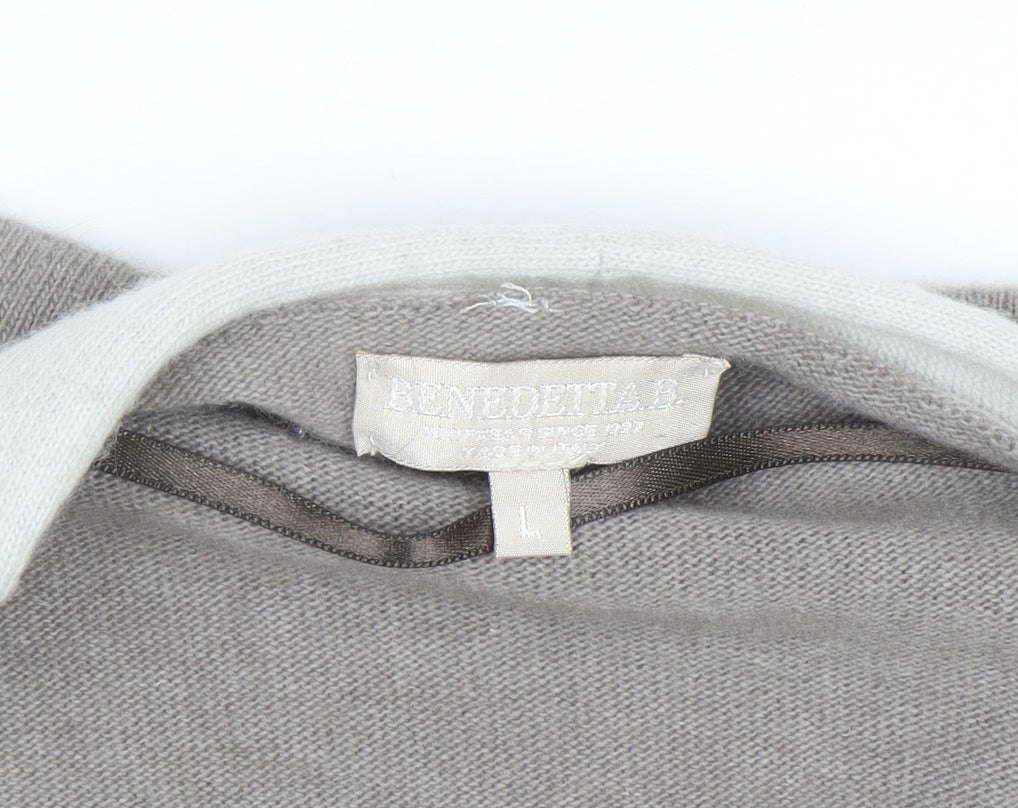 Benedetta B. Women's Beige Merino Wool Blend Open Cardigan L
