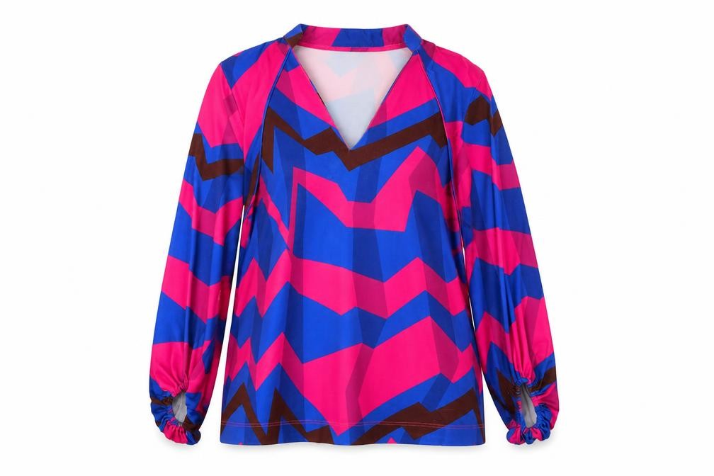 Front view of Lennon Courtney Women's Multicoloured Geometric Tunic Blouse, size 8