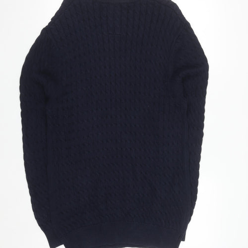 Luke Sport Men's Navy Blue Cotton Cable-Knit Crew Neck Jumper M