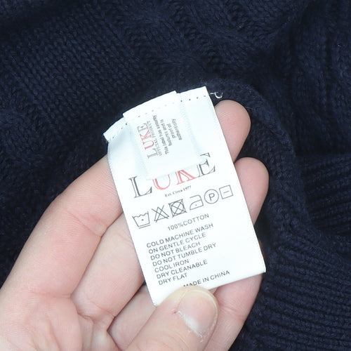 Luke Sport Men's Navy Blue Cotton Cable-Knit Crew Neck Jumper M
