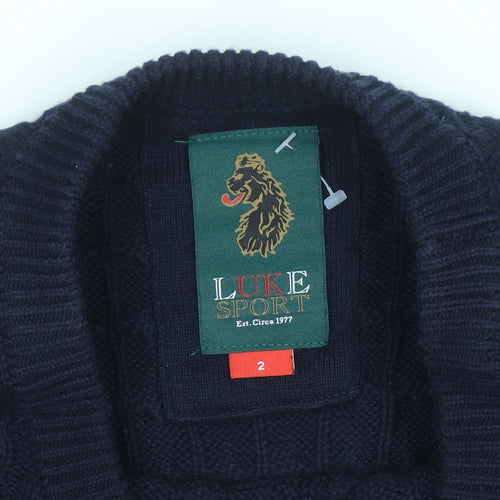 Luke Sport Men's Navy Blue Cotton Cable-Knit Crew Neck Jumper M