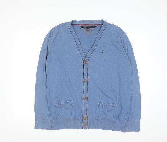 Tommy Hilfiger Men Blue XL Cotton V-Neck Button Cardigan