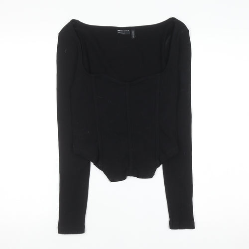 ASOS DESIGN Black Cropped Long Sleeve Square Neck Top Women’s Size 12